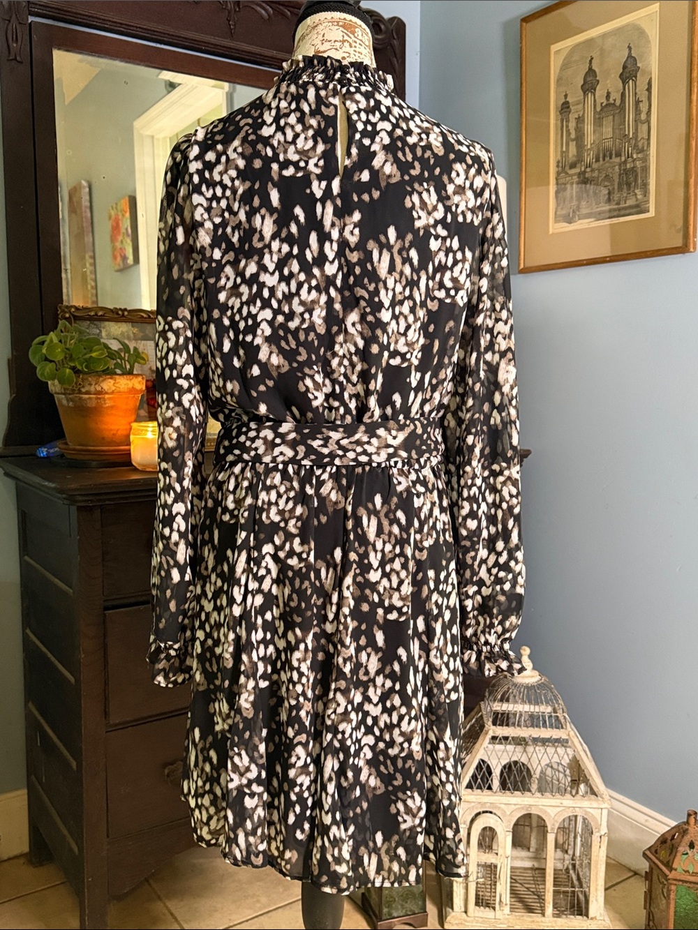 NWT Nine West Belted Mock Neck Animal Print Mini Dress Medium - Picture 6 of 15